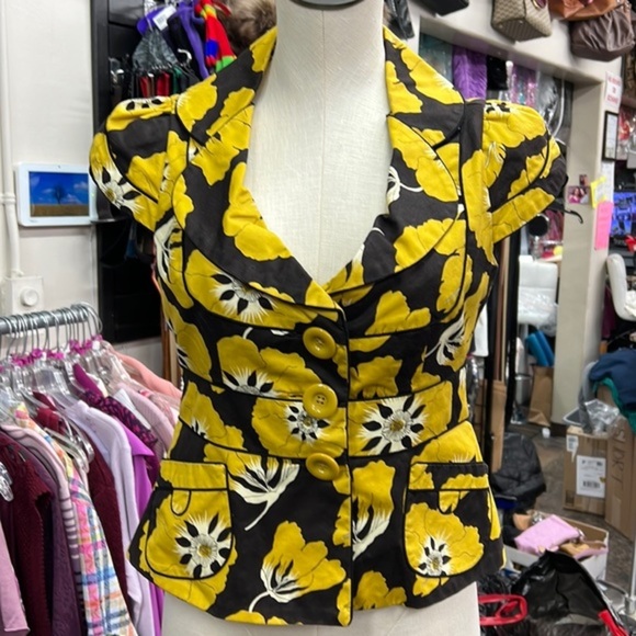 Vintage Anthro Elevenses short sleeve printed blazer top size 2 - Picture 1 of 4